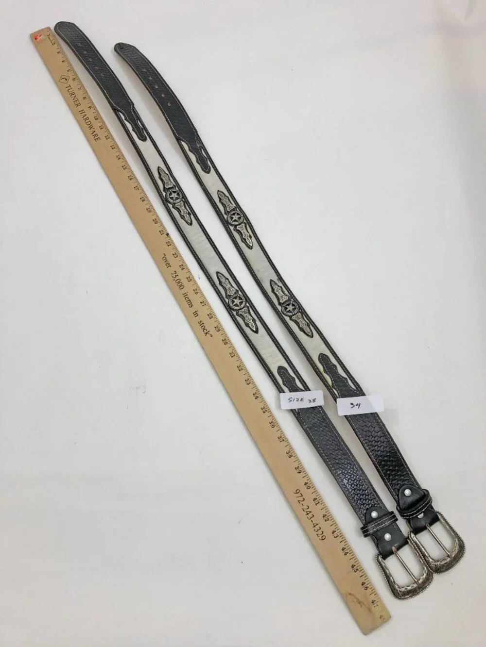 Leather Men's Women's Western Belt with Silvertone Buckle & Silvertone Accents
